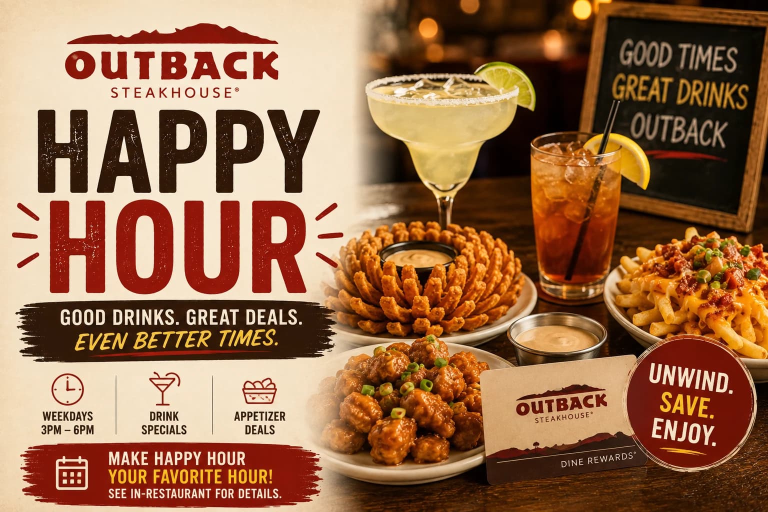 Outback Happy Hour: Times, Drinks & Deals (2026)
